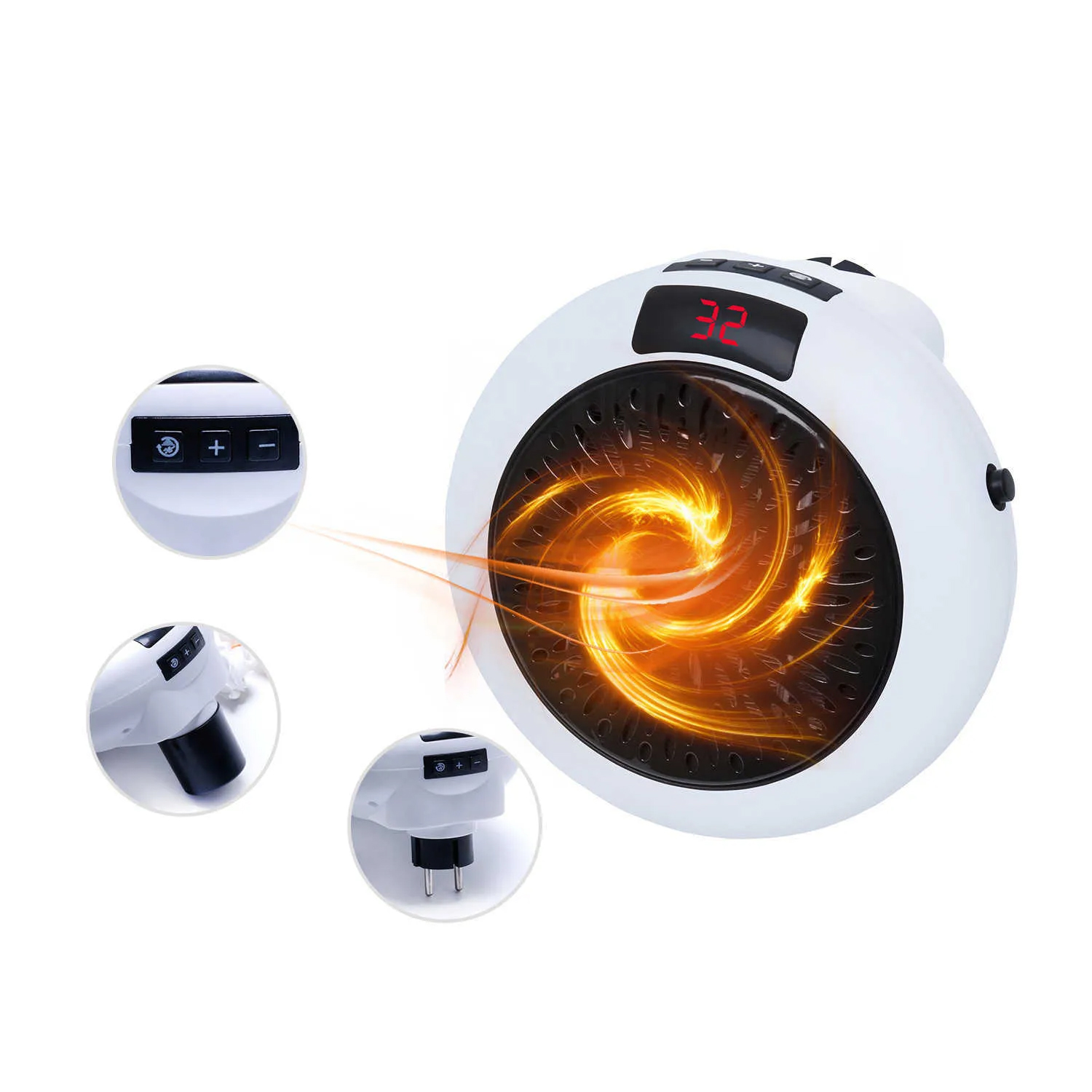 Electric Heater 900W Portable Plug In Wall Heater Room Heating Stove Remote Warmer Machine Home Office Warming Machine