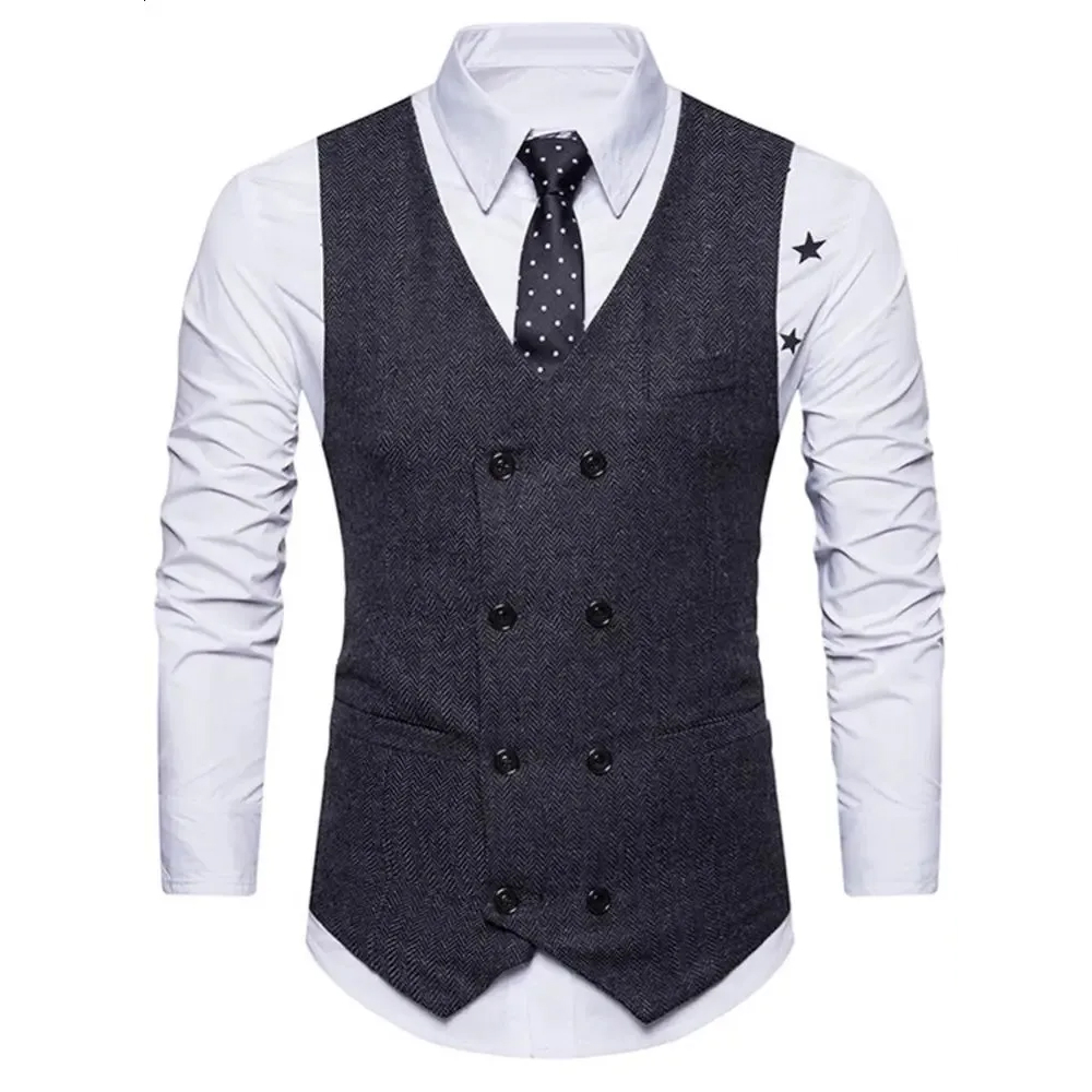 Men's Suit Vest Solid Color Dress Vest Mens Double-Layer Fit Formal Sleeveless Men's Vest