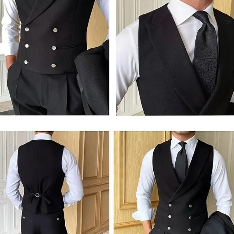 Men's Double Breasted Suit Vest Vintage Elegant  Slim Fit Dress Gilet Wool Blend