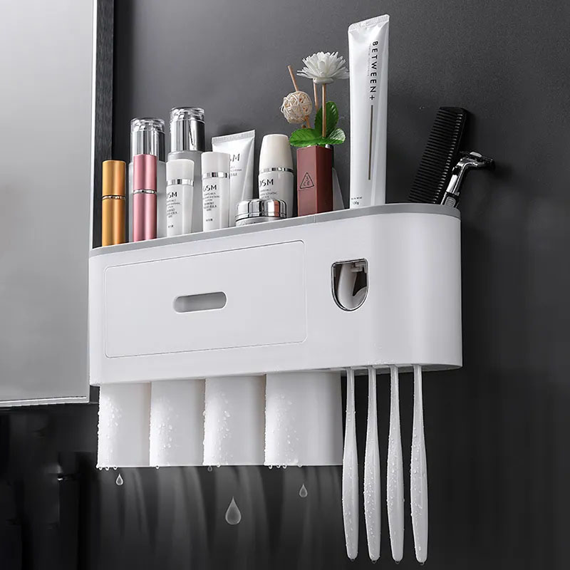 Automatic Toothpaste Dispenser Squeezer For Bathroom Magnetic Toothbrush Holder Home Accessories