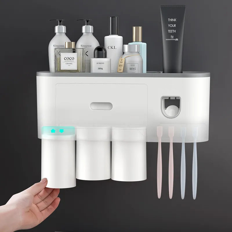 Toothbrush Holders Holder Bathroom Accessories Set Toothpaste Squeezer Wall Mount Toiletries Storage Rack