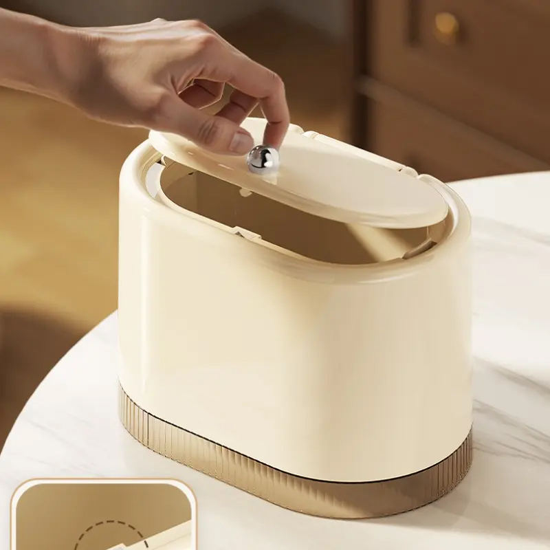 Mini Desktop Trash Can With Lid, Push-Button Type