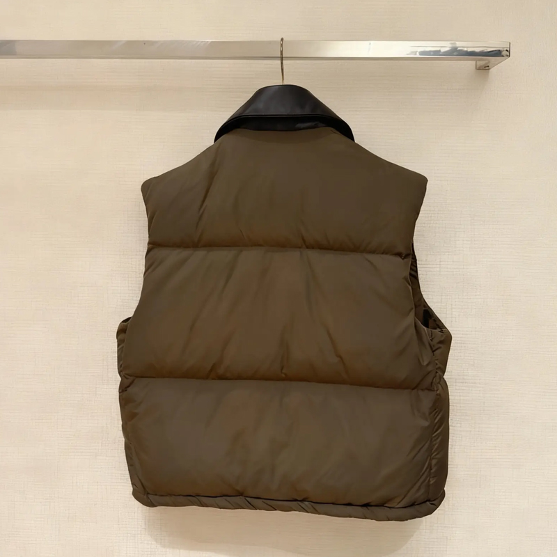 Down Vest With Leather Collar, Warm Sleeveless Down Vest, Winter Coat