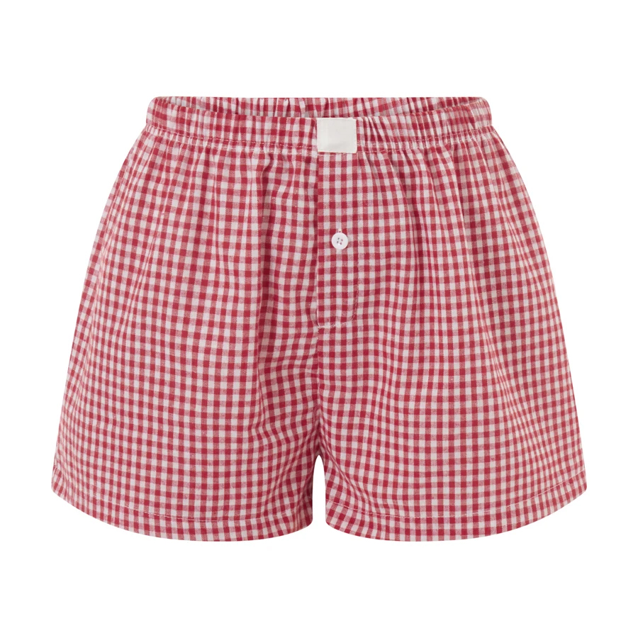 Gingham Baggy Boxers Shorts Women Elastic Waist Sh...