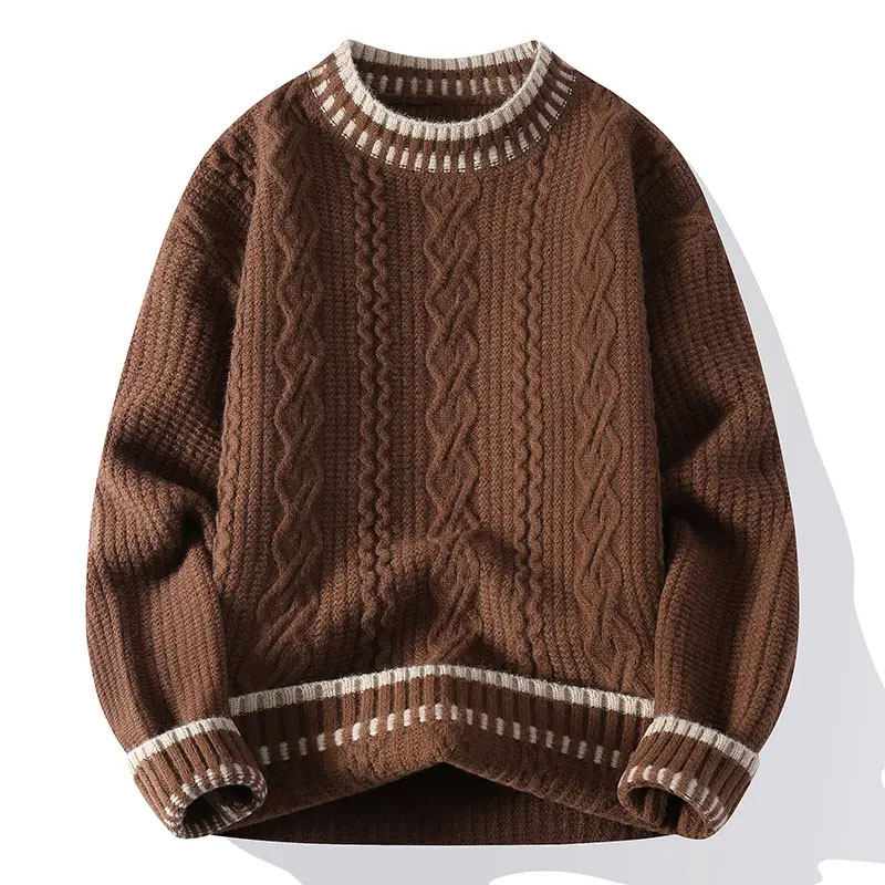 Men's Knitted Sweater O-Neck Loose Hoodie Warmth Leisure Knitted Sweater