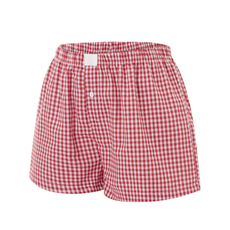 Gingham Baggy Boxers Shorts Women Elastic Waist Shorts Casual Lounge