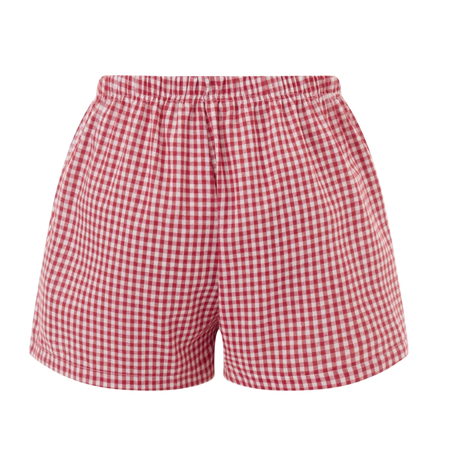 Gingham Baggy Boxers Shorts Women Elastic Waist Shorts Casual Lounge