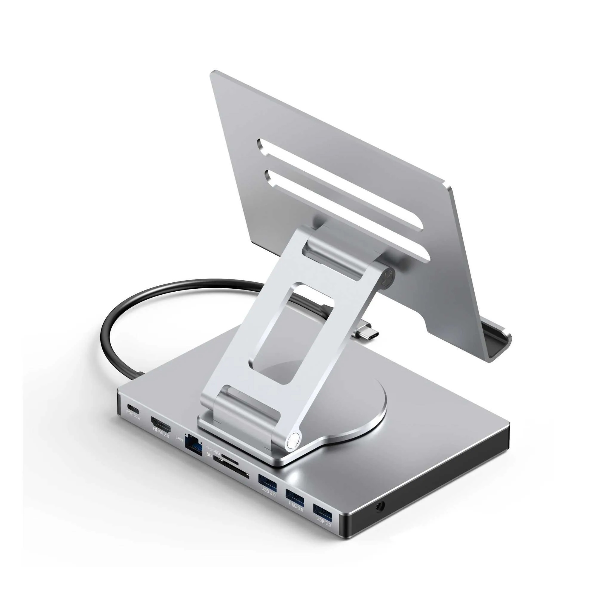 9 in1 USB C Hub Tablet Stand Docking Station 4K60Hz HDMI 1000Mbps Ethernet USB30 5Gbps Data Transmission PD 100W for Tablet Phones