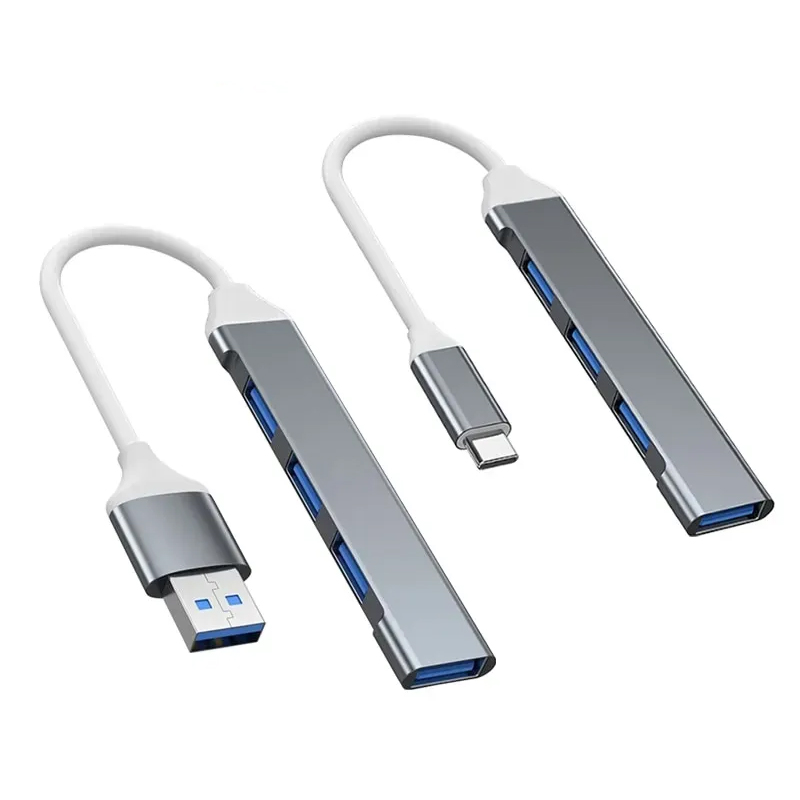 2 PCS Set Mini USB Type-C Hub 4 Ports Adapter USB 3.0 Multi Splitter 4in1 Docking Station Ultra Slim Super Speed Aluminum For Computer Laptop PC