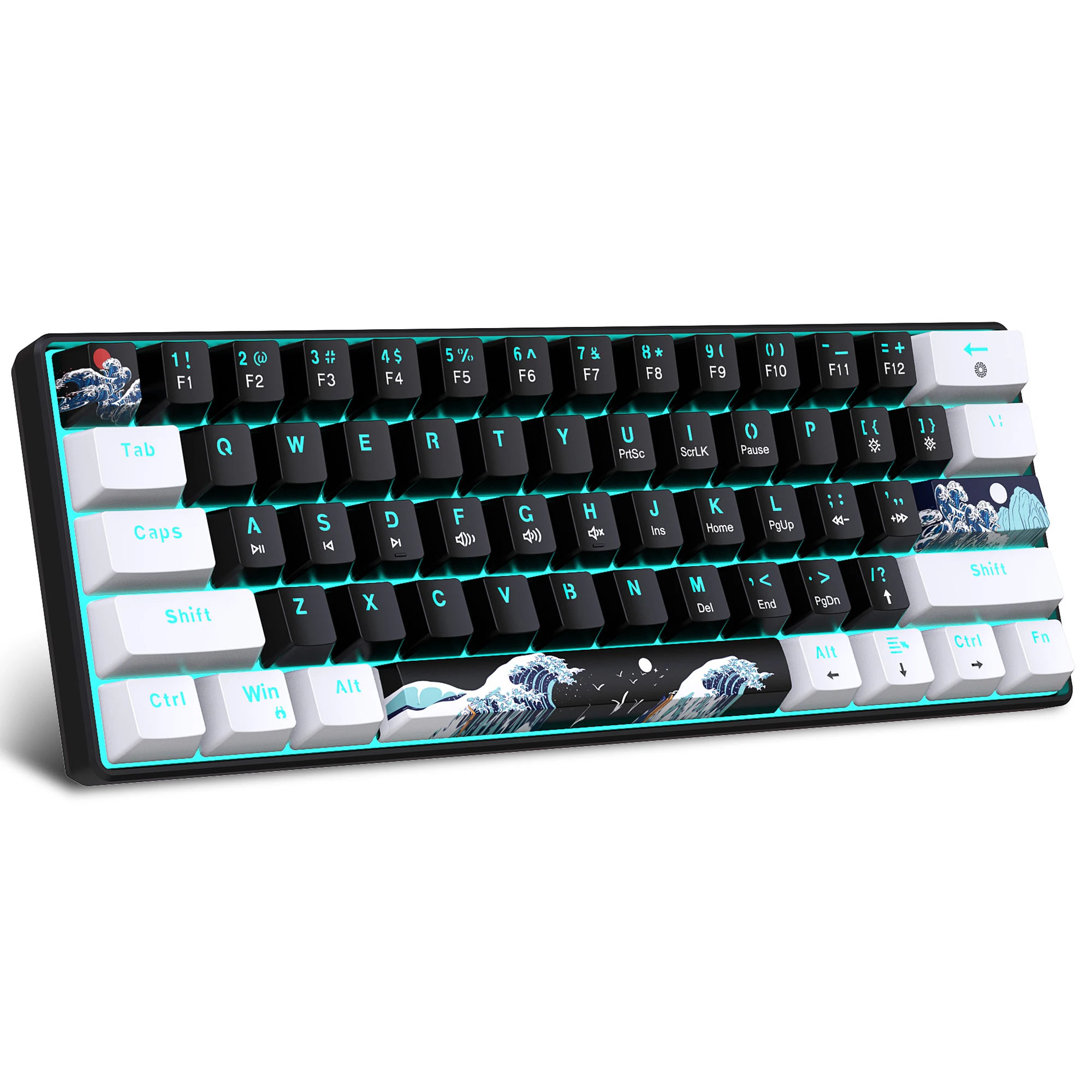 Mechanical Keyboard, Gaming Keyboard With Blue Switches And Sea Blue Backlit Small Compact