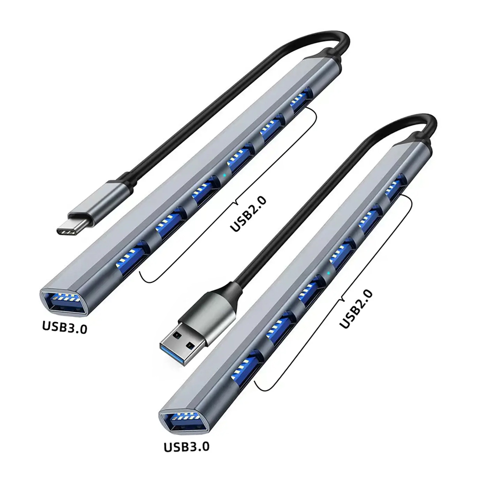 2 PCS Set 7 Ports USB 3.0 Type-C HUB Expander Splitter High Speed OTG Adapter Docking Station For Laptop PC Hard Drive Mouse Keyboard