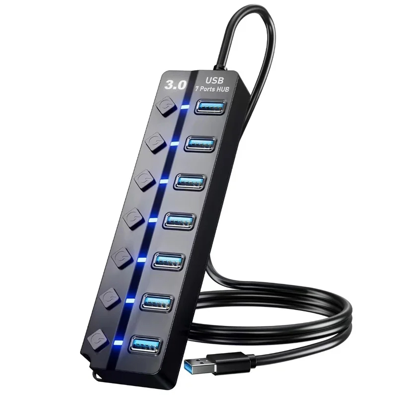 120cm USB 3.0 Power Adapter 4/7 Port Multi Splitter Hub USB Hub Expander Switch 30CM Docking Stations AC 5V 2A Power DC