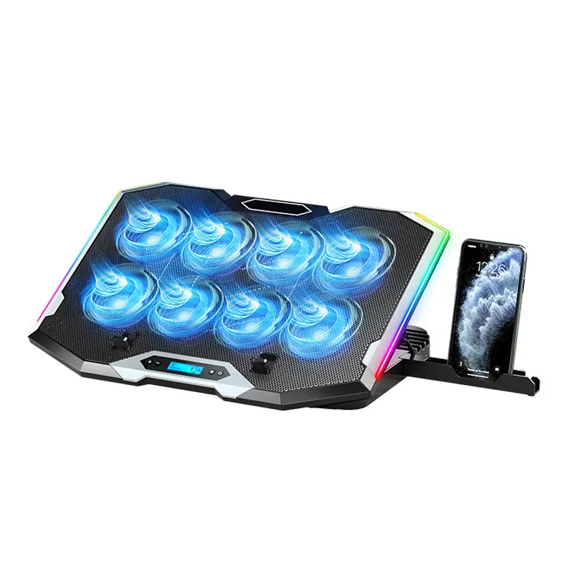 Game RGB Laptop Cooler With 8 Silent Fans Powerful Air Adjustable Laptop Stand Notebook Cooling Pad