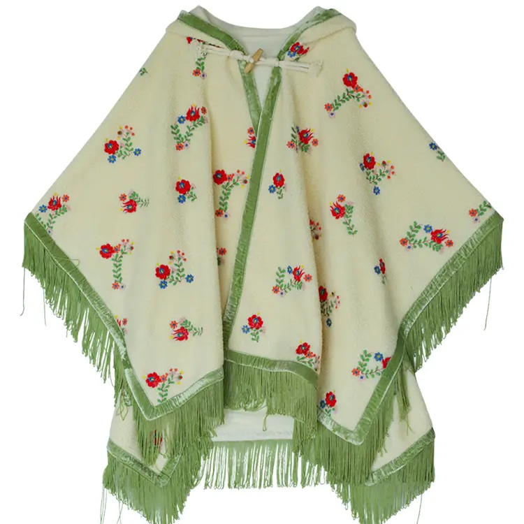 Winter Women Vintage Exquisite Embroidery Tassels Thick Warm Faux Lamb Fur Cloak