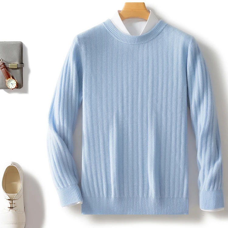 Wool Men's Round Neck Pullover Vertical Stripes Casual Fashionable Knitted Cashmere Sweater