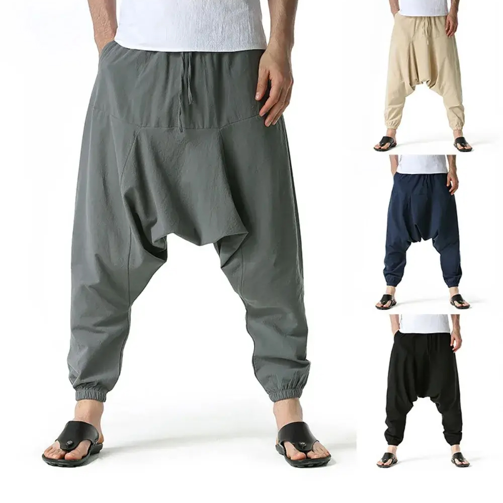 New Men Harem Pants Sweatwear Baggy Casual Yoga Loose Cotton Sport Jogging Pants Cross Pants for Men Japanese Streetwear