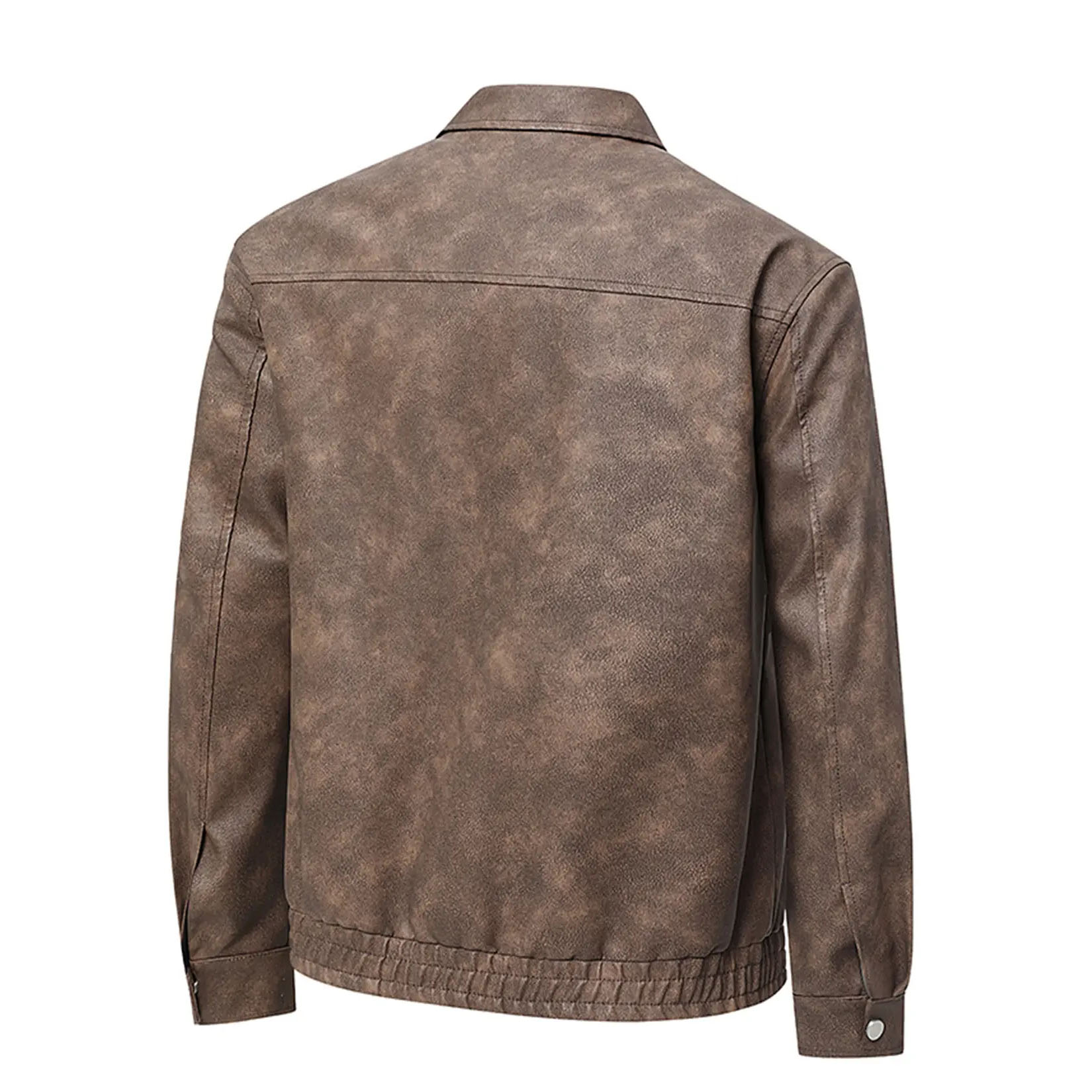 Men’s Casual Loose Fit Turn-Down Collar PU Leather Jacket