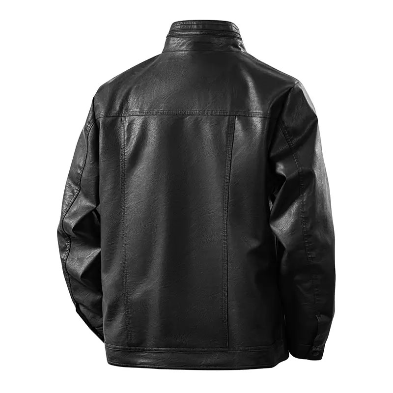 Men Fashion Leather Jacket Loose Fit Stand Collar ...