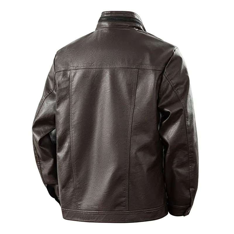 Men Fashion Leather Jacket Loose Fit Stand Collar Casual Outerwear