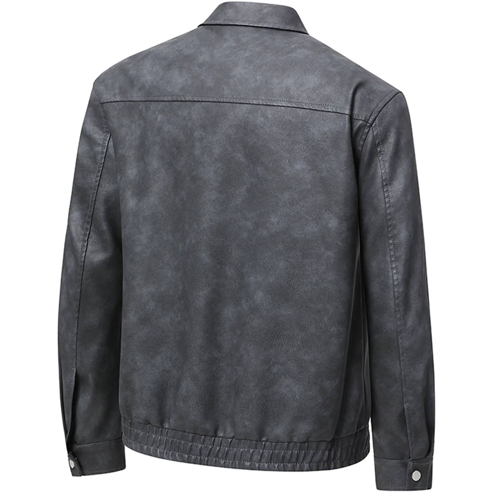 Men’s Casual Loose Fit Turn-Down Collar PU Leather Jacket