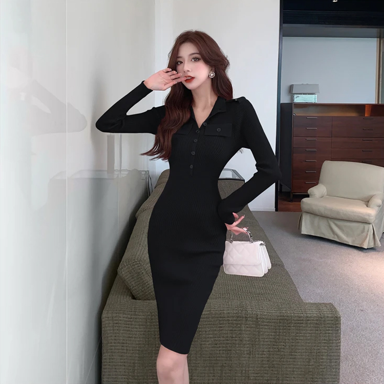 Elastic Knitted Pencil Dress For Women Office Bott...