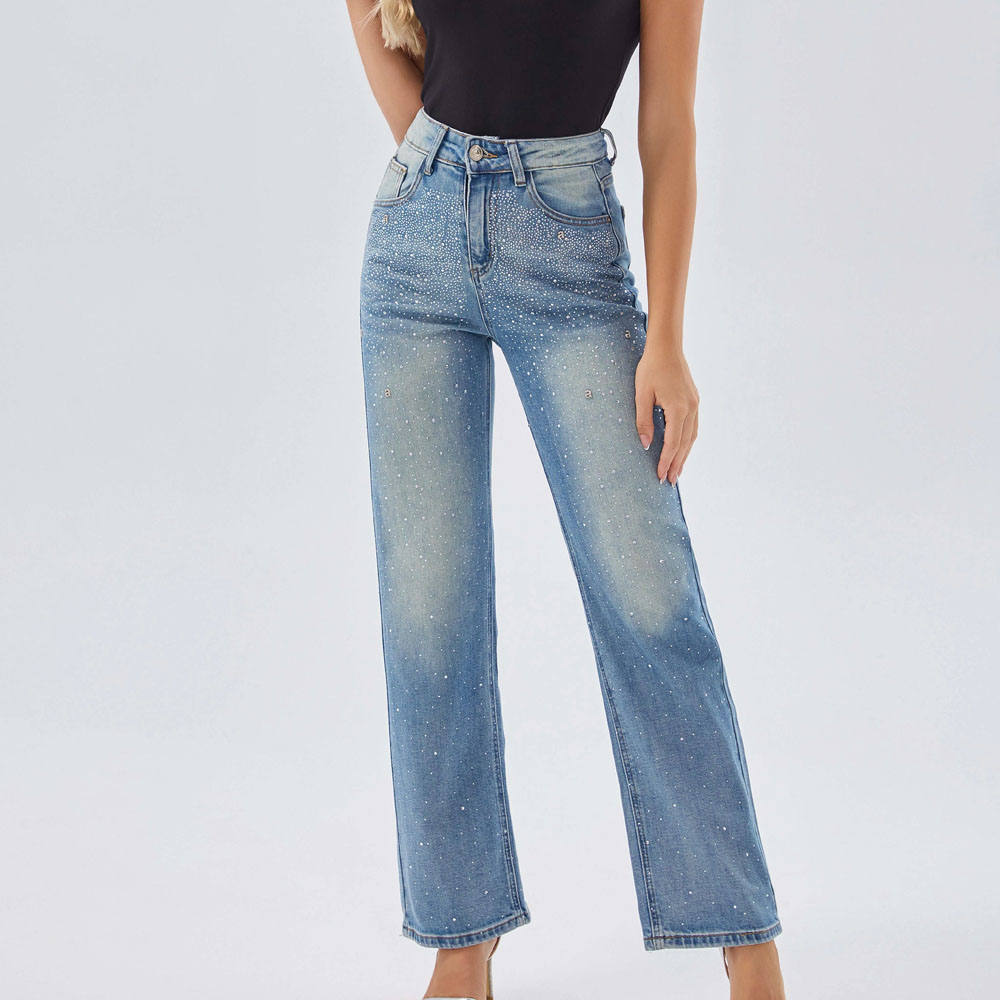 Women's Jeans High - Waist Wide Leg Denim Floor Le...