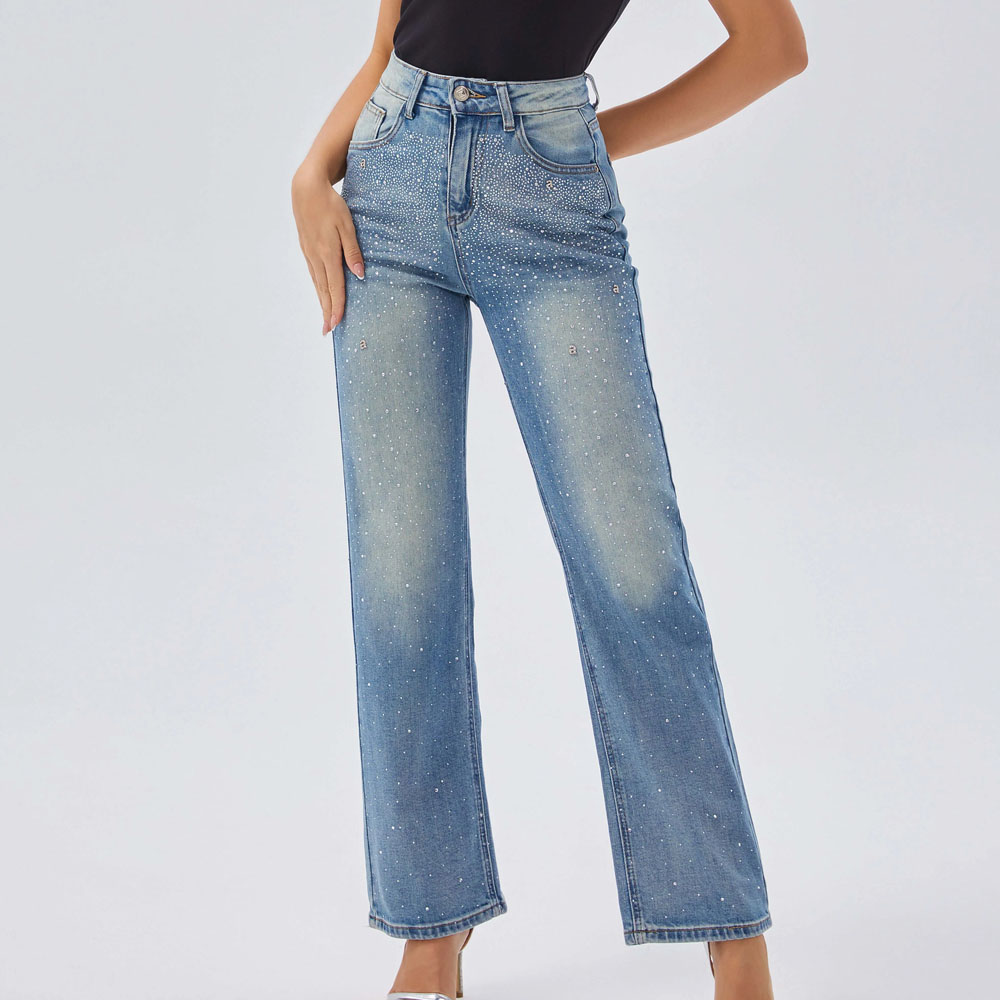 Women's Jeans High - Waist Wide Leg Denim Floor Length Jeans