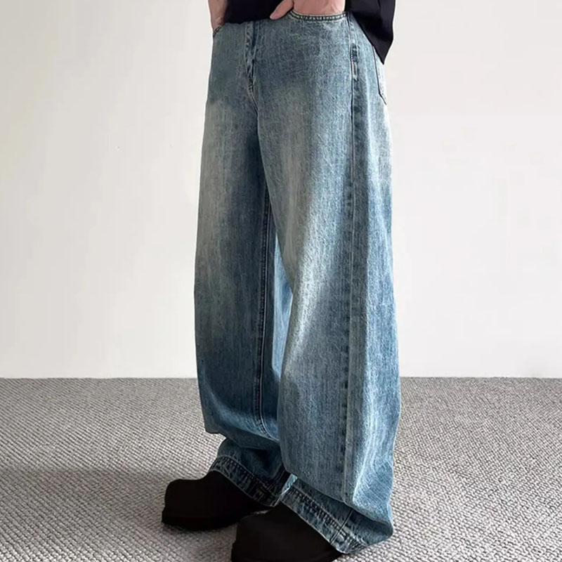 Vintage Jeans For Men Trendy Straight Wide-Leg Long Pants