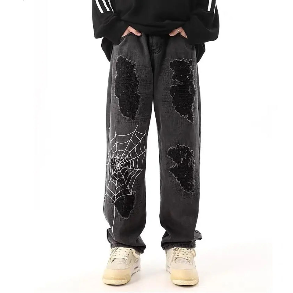 Men Pants Vintage Hip Hop Style Casual Loose Aesthetic Straight Wide Leg Jeans