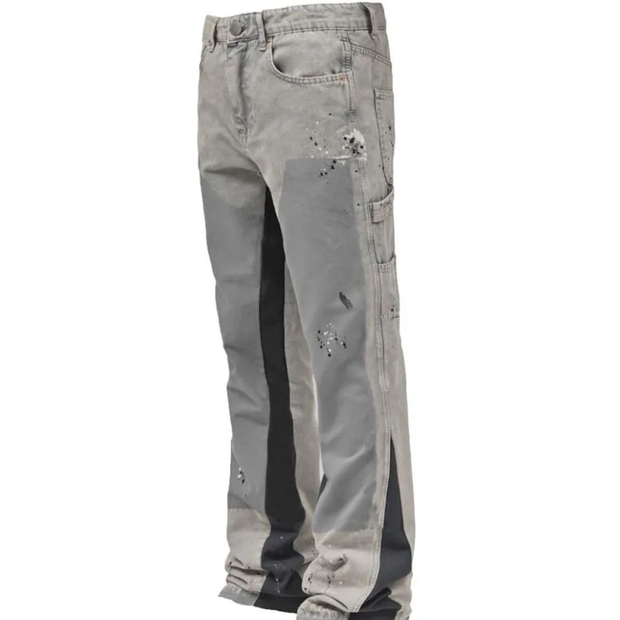 Men Pants Patch Denim Layered Flared Pants