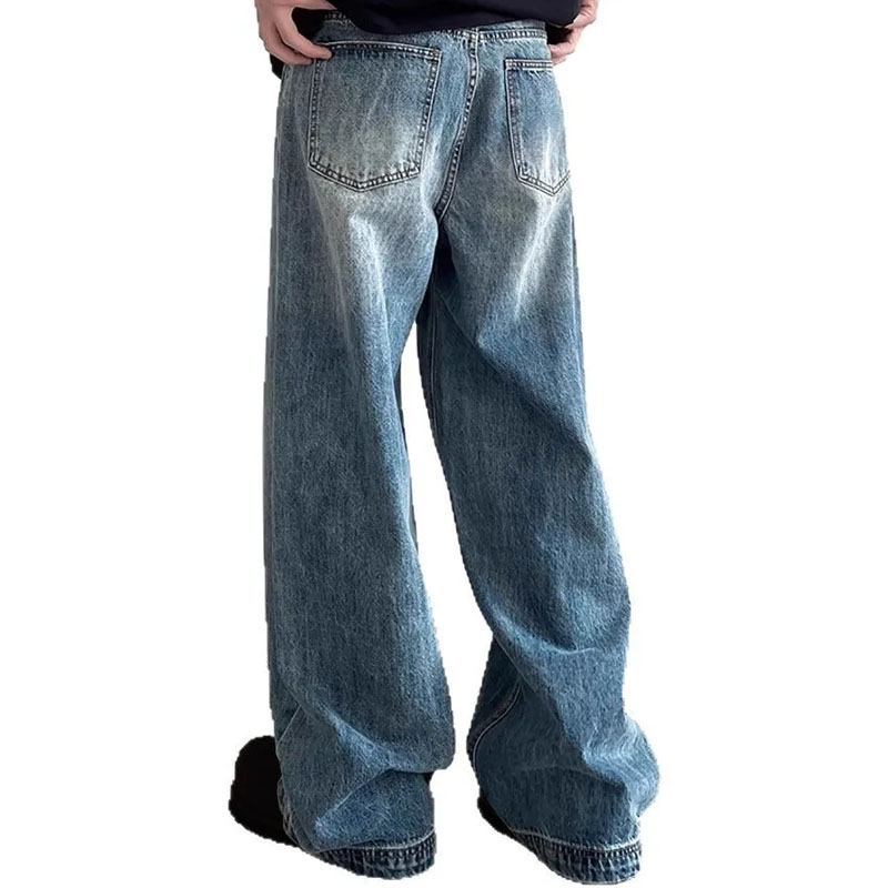 Vintage Jeans For Men Trendy Straight Wide-Leg Lon...