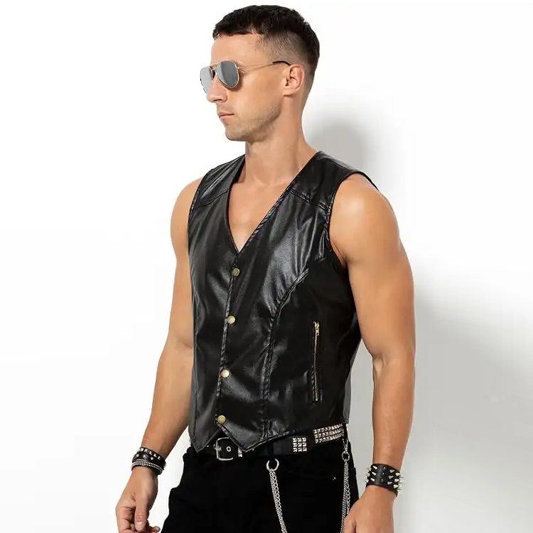 Men's PU Leather Motorcycle Vest Vintage Riding Vest