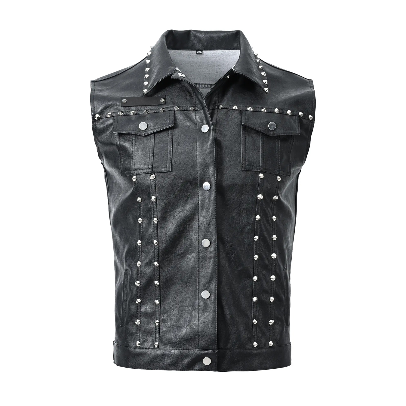Men's Punk Style Leather Vest Vintage Sleeveless M...