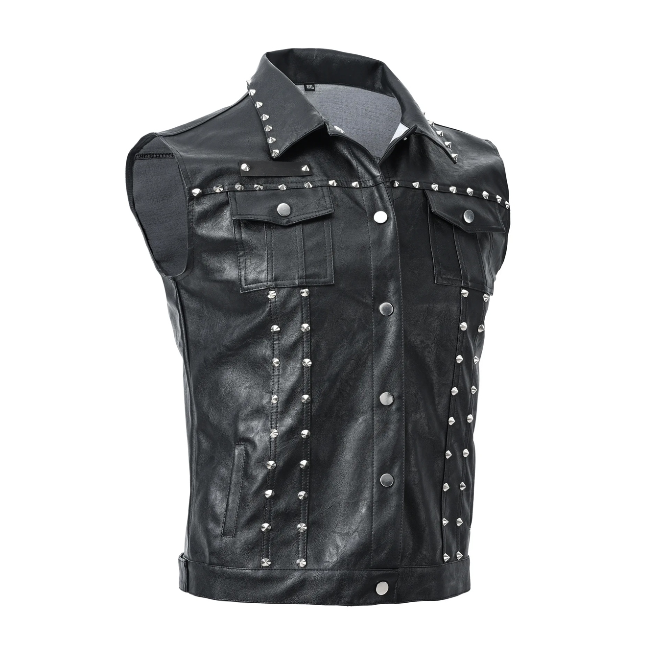 Men's Punk Style Leather Vest Vintage Sleeveless Motorcycle Waistcoat with Rivets Fashion High Street PU Jackets Male
