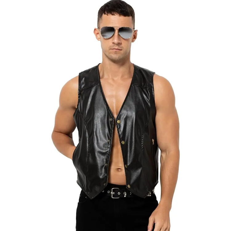 Men's PU Leather Motorcycle Vest Vintage Riding Ve...