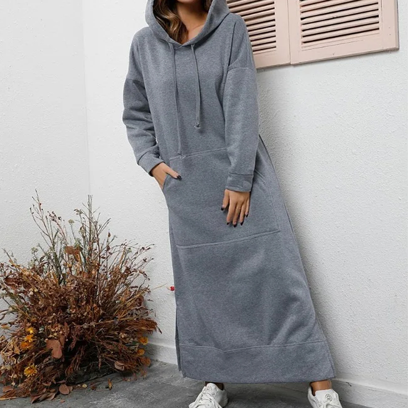 Hoodies Dress For Women Fashion Lace-Up Midi Hoode...