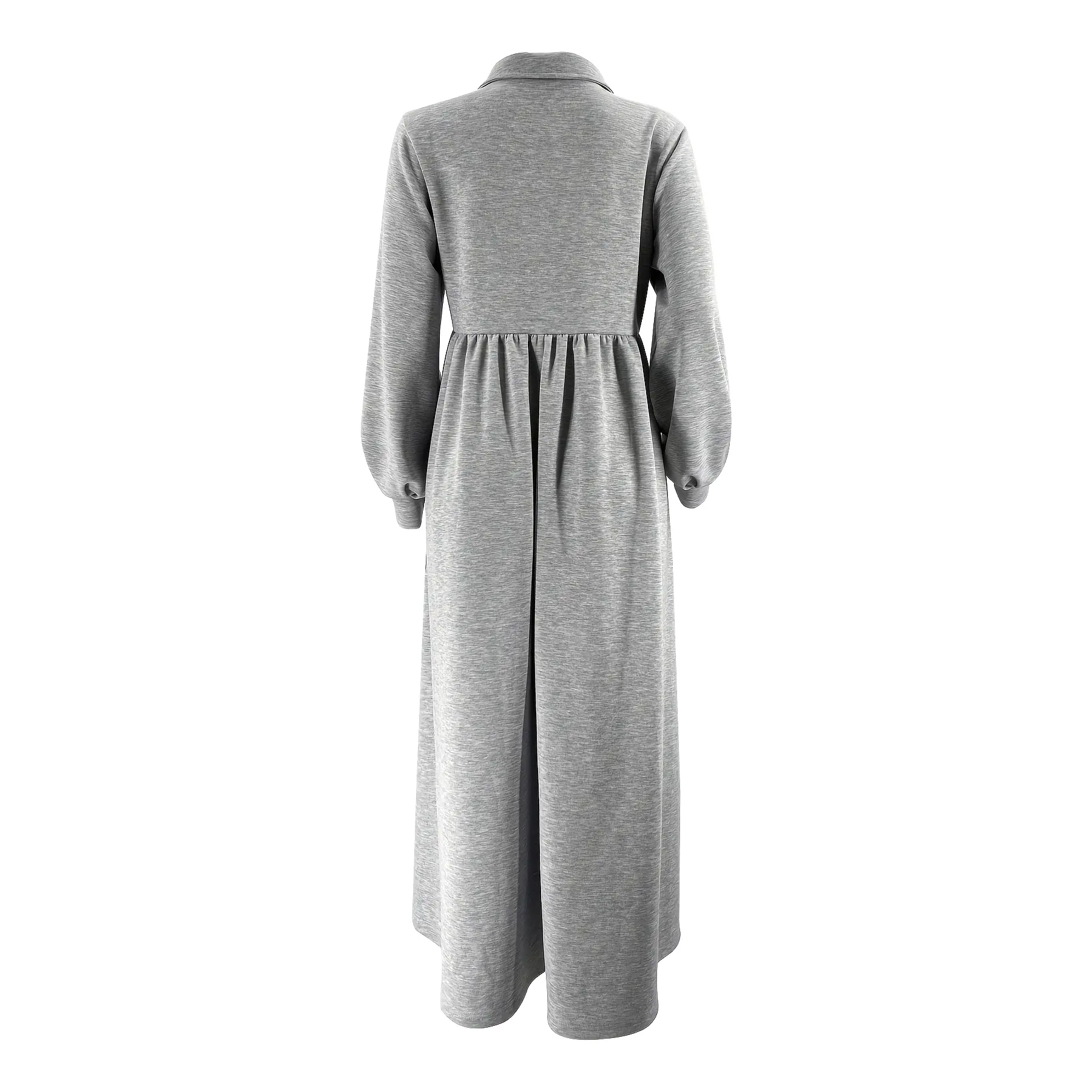 Sweatshirt Dress Women's Casual Solid Color Fleece-Lined Clothing Lantern Sleeve Zipper Collar