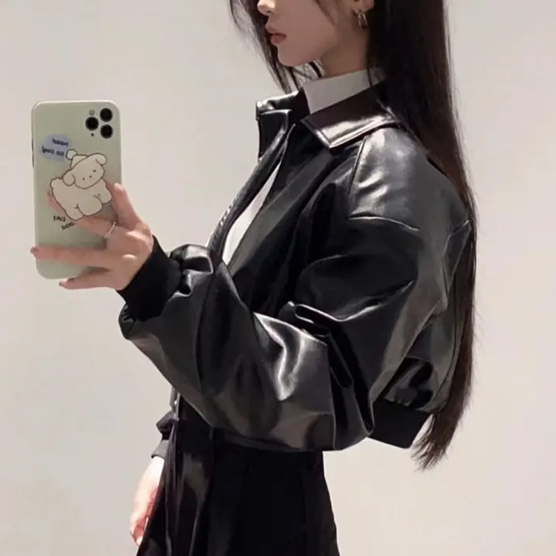 Women's Retro Leather Jacket Streetwear ...