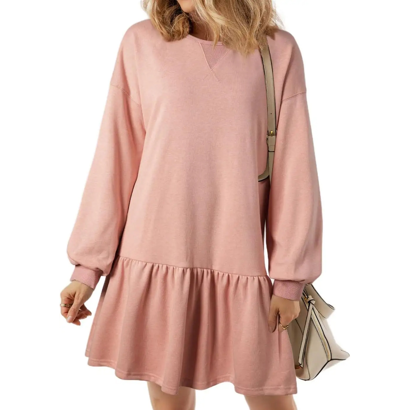 Women's Long Sleeve Pullover Tops Crewneck Sweatshirt Dress Casual Dresses
