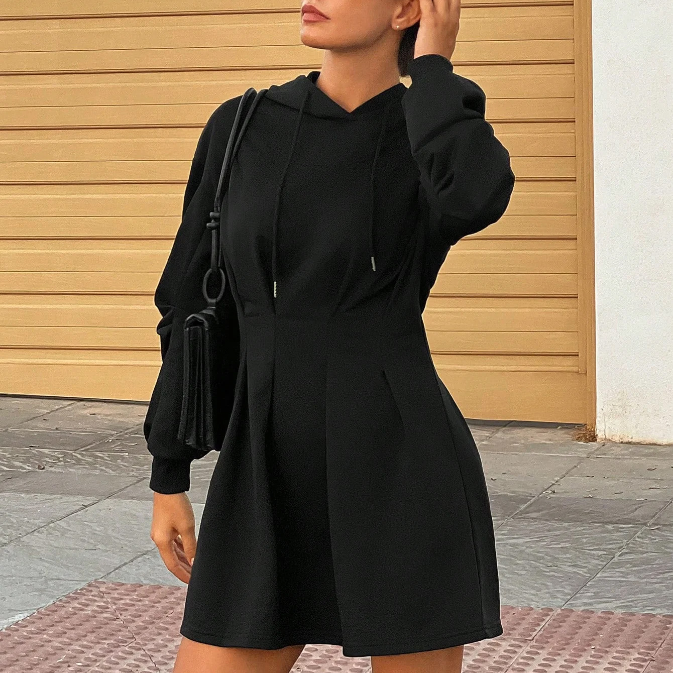 Hot Girl Slimming And High-End Look With A Cinched Waist Sweatshirt Dress