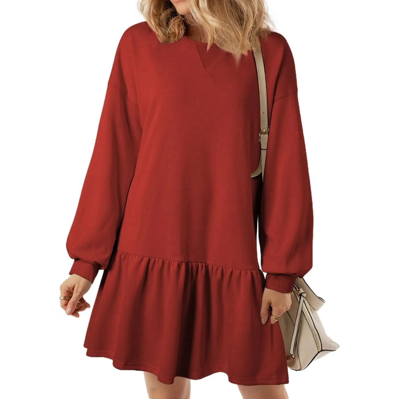 Women's Long Sleeve Pullover Tops Crewneck Sweatshirt Dress Casual Dresses