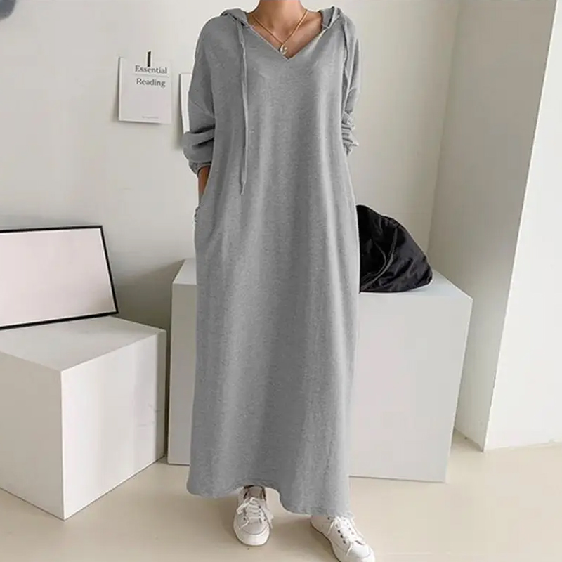 Women's Dress Fashion Simple Retro Hooded Dress Sw...