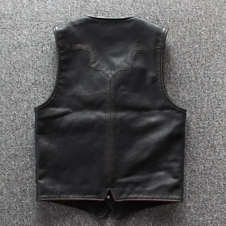 Men Cowhide Genuine Leather Vest Motorcycle Biker Leather Vests Men's Real Leather Vintage Casual Sleeveless Jackets Waistcoat