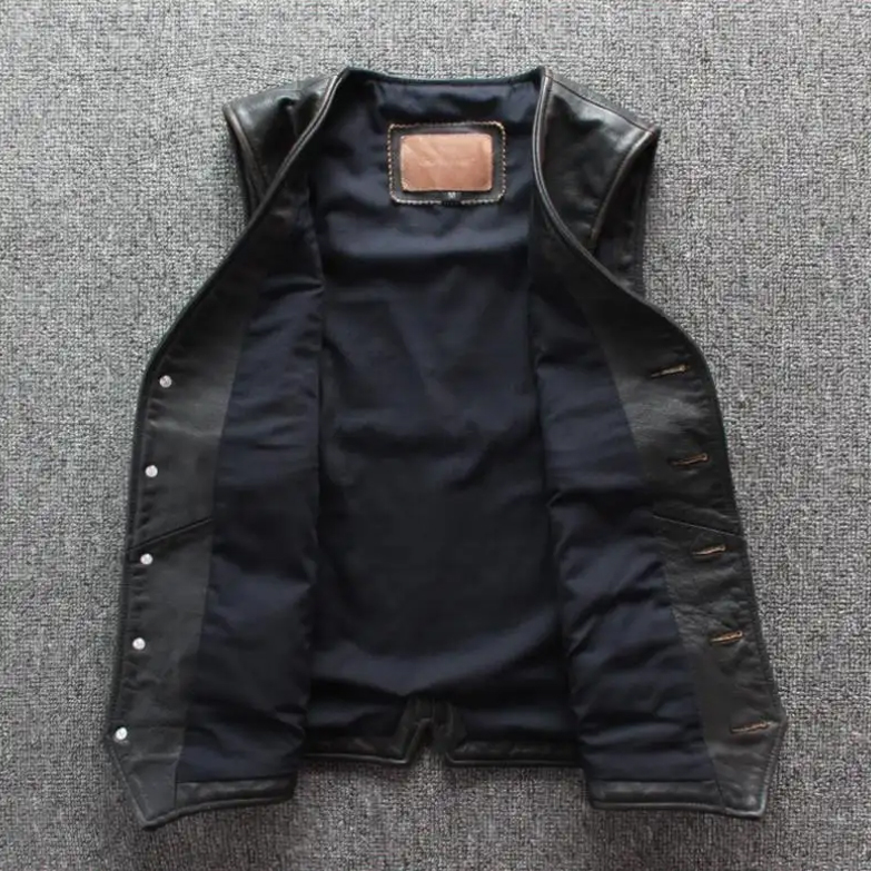 Men Cowhide Genuine Leather Vest Motorcycle Biker Leather Vests Men's Real Leather Vintage Casual Sleeveless Jackets Waistcoat