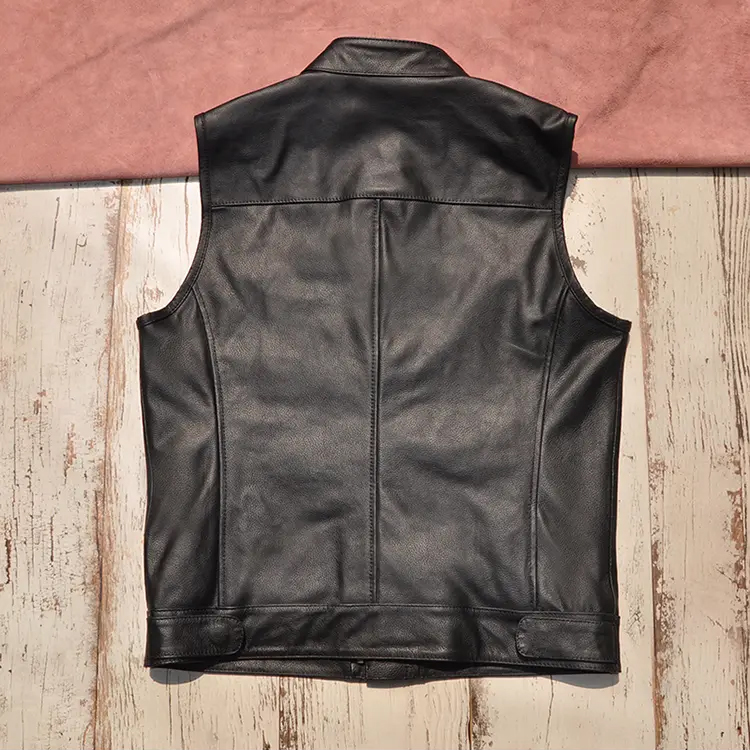 Men's Leather Vest Genuine Real Cowhide Leather Solid Back Sleeveless Jackets