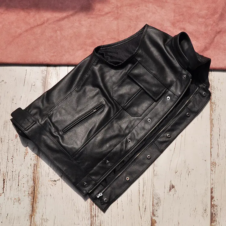 Men's Leather Vest Genuine Real Cowhide Leather Solid Back Sleeveless Jackets