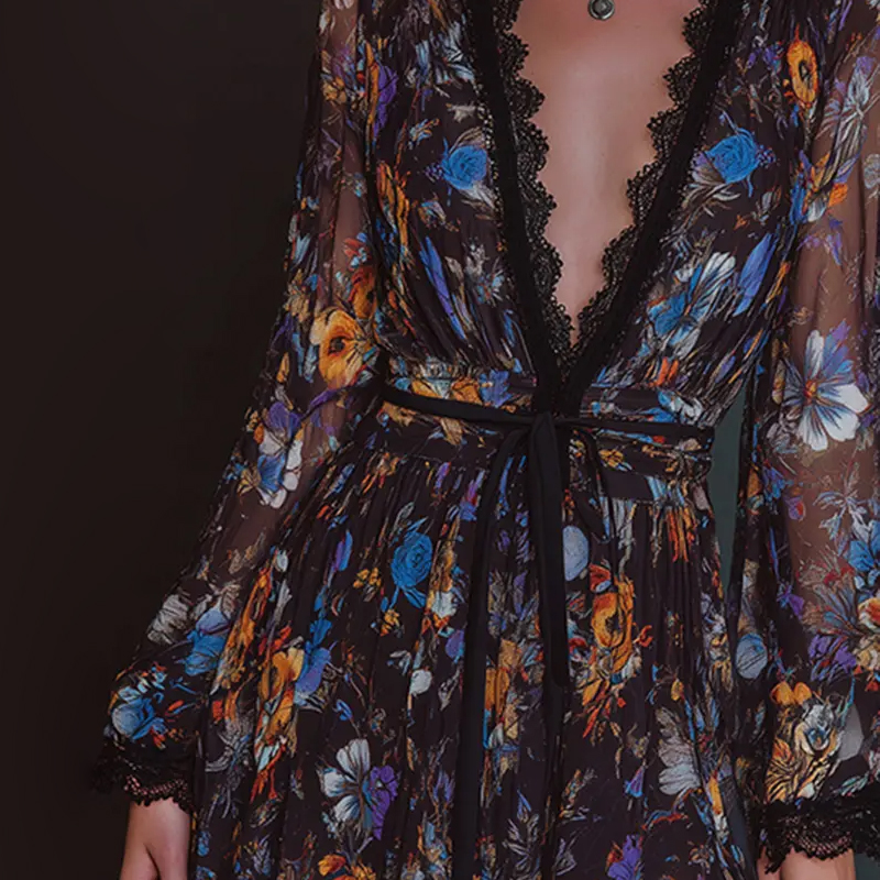 Elegant Lace Patchwork Pleated Mini Dress for Wome...