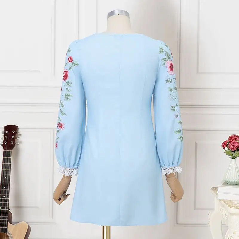 Floral Print Women's Mini Dress Long Puff Sleeve L...