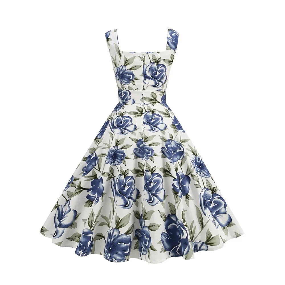 Vintage Lemon Print Sleeveless High-Waist Elegant Dress for Women
