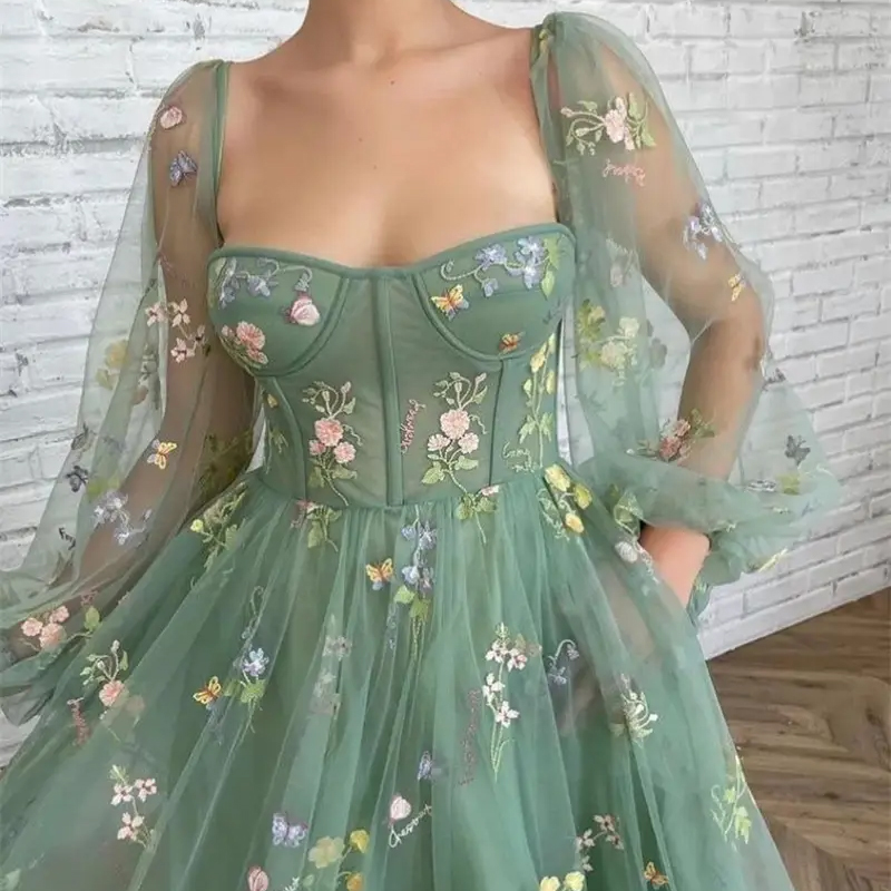 Fairy Princess Floral Tulle Maxi Dress for Women B...